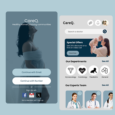 CareQ. Clinic App UI Design branding business clinic web design design medical ui ui ui design uiux uxdesign