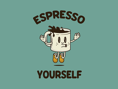 Espresso yourself art cafe character coffee coffeehouse cup custom energy enjoy fun graphic design illustration minimal simple vector vintage