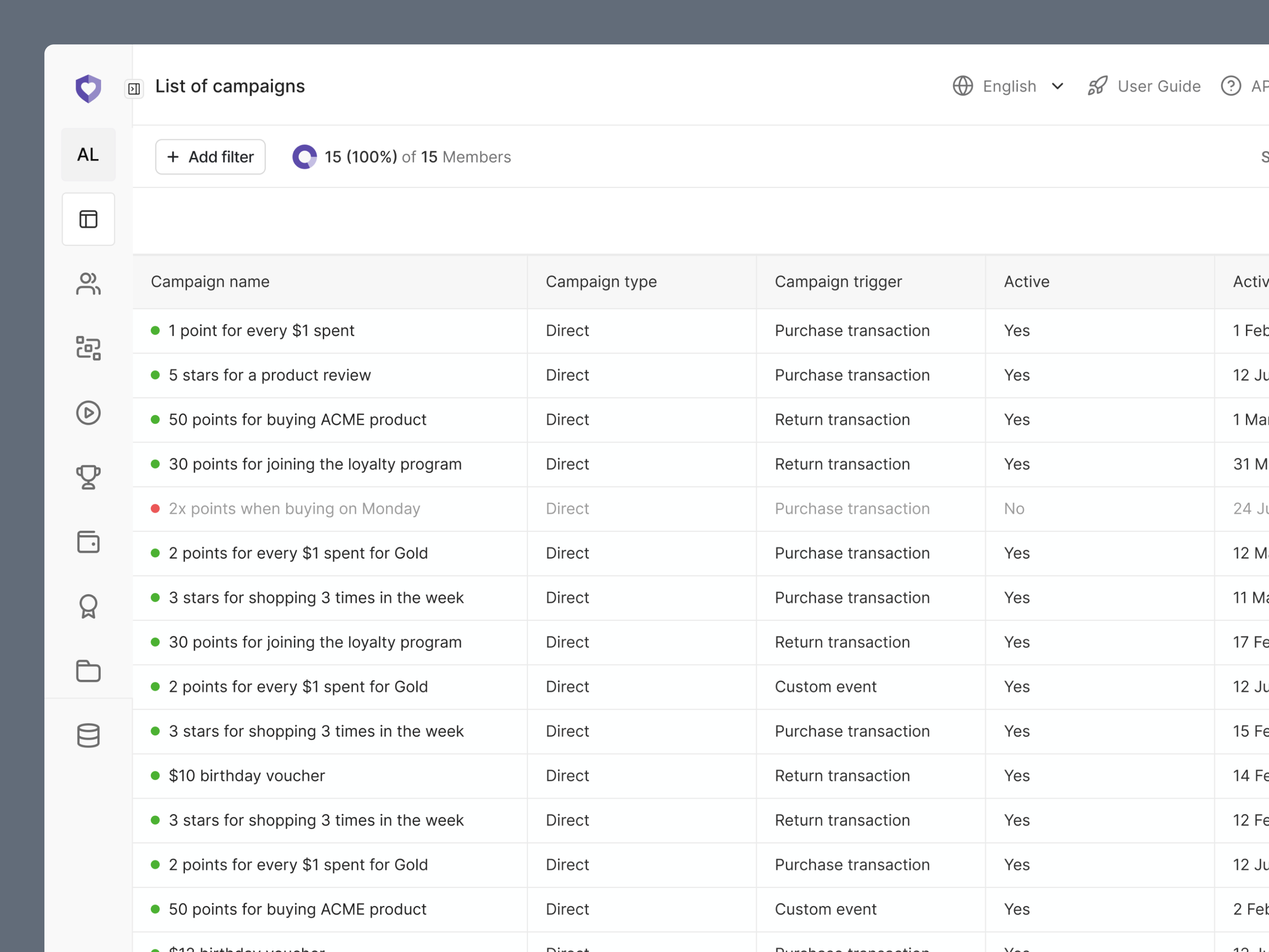 OpenLoyalty - Loyalty software UI Revamp chart components dashboard header left bar loyalty platform material design material ui menu modules navigation new dashboard product design revamp side side bar side bar nav sidebar topbar ui