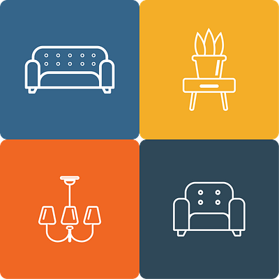 Furniture Icons 2d design 2dicon branding furniture furniture icon furniture logo icon lamp icon light icon sofa icon table icon ui