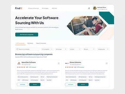 FindX - Software Company Sourcing Platform booking platform clean dashboard design system minimal product design saas design software software sourcing platform trending ui ui design ux ux design web