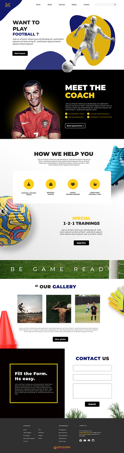 Football Academy's Landing page ui