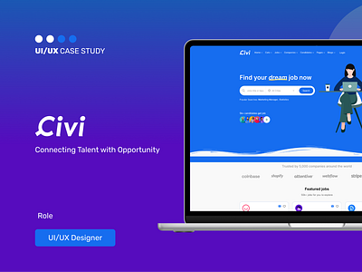 Civi: A Personalized Job Search Experience. design finding fiverr job landing page platform tal top ui uiux upwork ux webdesign website