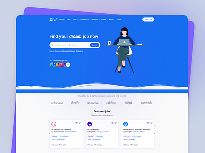 Civi: A Personalized Job Search Experience. design finding fiverr job landing page platform tal top ui uiux upwork ux webdesign website