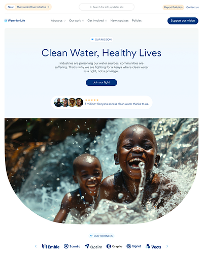 Water for Life hero section advocacy design impact kenya ngo non profit sustainability ui ux water website