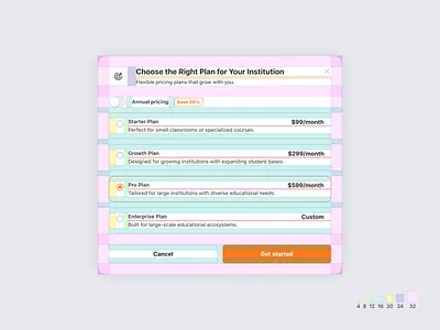 Spacing System Breakdown for Subscription Plan UI appdesign branding cleandesign component design design system education lms pricing saas spacing subscription ui uiux web