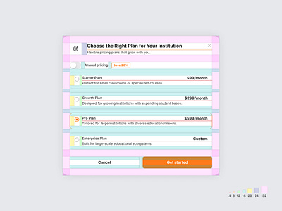 Spacing System Breakdown for Subscription Plan UI appdesign branding cleandesign component design design system education lms pricing saas spacing subscription ui uiux web