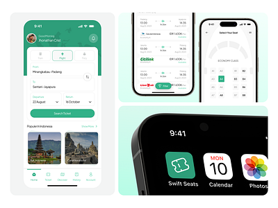 Swiftseats - travel booking apps boarding pass booking card clean design download ticket fery flight flight apps instant booking select your seat ticket result tickets train travel travel apps ui uiux ux vektora