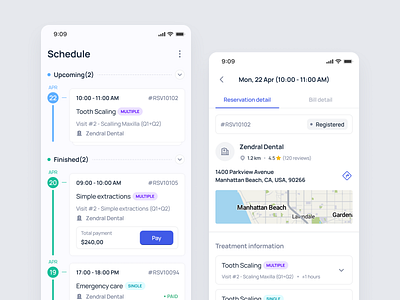 Zendenta - Patient Treatment Schedule and Reservation Details app clinic dental dentist ehr emr hospital management medical records mobile design patient product design reservation saas saas dental saas design schedule telemedicine ui ux