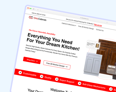 Only Cabinets - Shop Web design branding ecommerce website furniture furniture website graphic design hero page landingpage minimal design mobile design modern web design modern website red website shop website ui web webdesign website website page white website