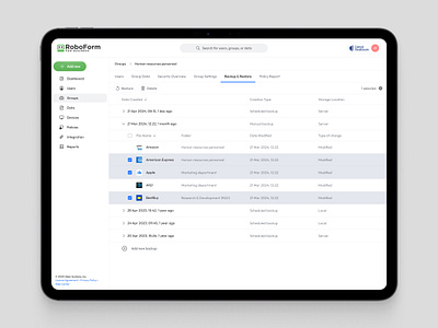 RoboForm for Business - Backup & Restore admin admin panel dashboard data security roboform security settings ui ux web app