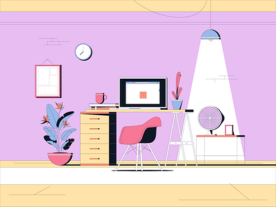 A Colorful Workspace 2d color design desk flat illustration illustrator motion graphics office room vector workdesk workspace