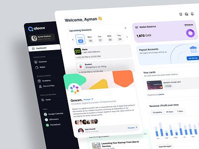 QSpace Dashboard Design app arabic calendar dashboard design dubai expert ksa mentor qewam saudi startup ui ux widgets