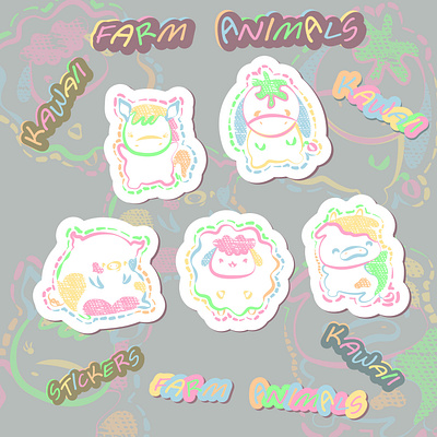 Stickers - Farm animals - Kawaii adobe illustrator character design cute digital 2d farm animals illustration kawaii stickers