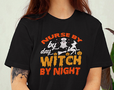 Nurse by day witch by night || Halloween t-shirt design 3d animation boo branding clothing design free mockup graphic design halloween halloween shirt illustration logo print pumpkine scary t shirt design