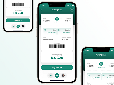Digital Parking Ticket Screen arrival barcode departure design digital green home landing mobile parking pay screen theme ticket