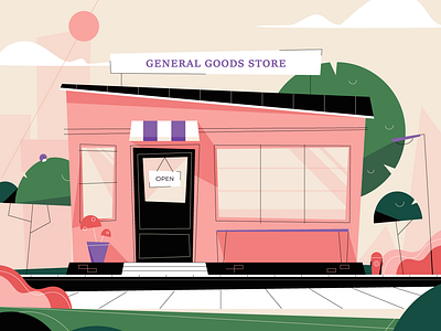 Somewhere Warm Storefront 2d building color darren brown design environment illustration illustrator landscape motion graphics storefront vector