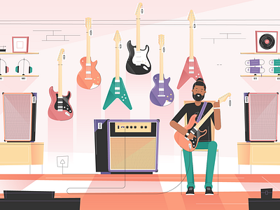 Jamming! character character design color darren brown flat illustration illustrator interior motion graphics store vector