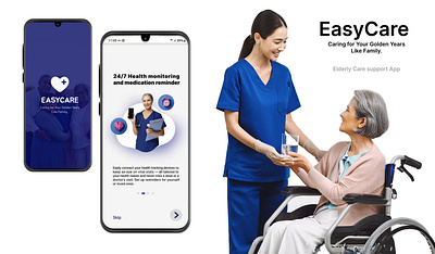 EasyCare _ Elderly care & Support App💙 adobeillustrator adobephotoshop ai app elderlycare figma graphicdesign healthcare uiux visual design