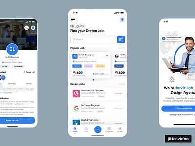 Jarviz Lab Job Finder Mobile App Ui Design employee find work hiring job finder job founder app job listing job portal job search platform job seeker job seekers job site jobs mobile app ui uiux design ux