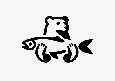 LOGO - BEAR AND FISH animals bear branding design fish forest graphic design honey icon identity illustration logo marks salmon symbol ui