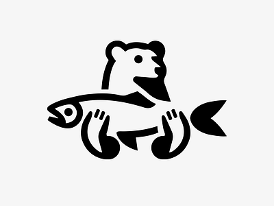 LOGO - BEAR AND FISH animals bear branding design fish forest graphic design honey icon identity illustration logo marks salmon symbol ui