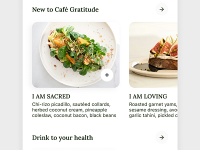 Cafe Gratitude Vegan Restaurant in Venice, California: Menu App app mobile restaurant ui ux vegan