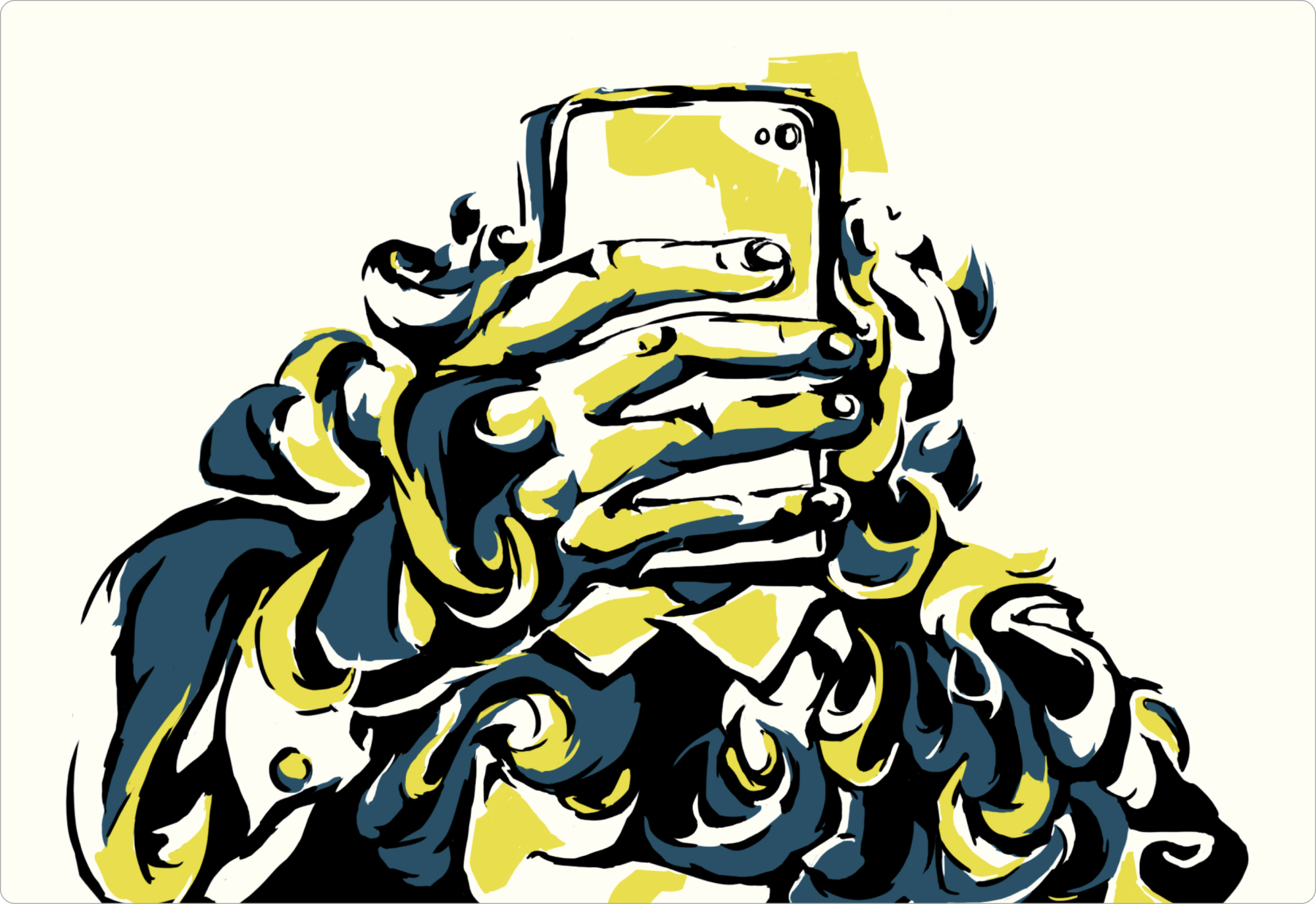 Doomscrolling illustration print selfie smartphone srolling