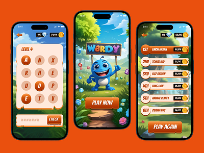 WARDY: A Gamified word game Mobile App aigenerated creativedesign education fancy ui game game ui gamified gamified ui gaming ios kids game minimal mobile mobile app product design ui ui design ux web3 word game