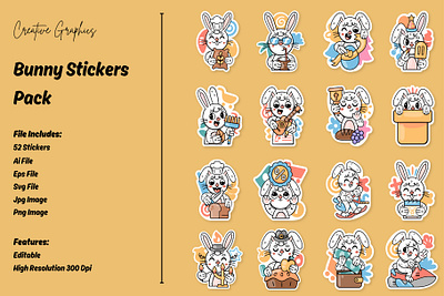 Bunny Sticker Pack animation bunny bunny stickers digital art graphic design illustraition motion graphics pack rabbit sticker sticker pack