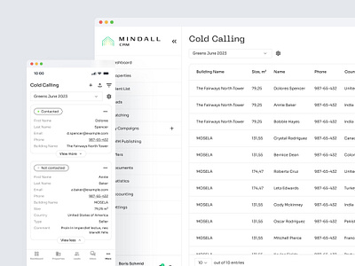 Cold Calling | Mindall CRM automation call client contact crm design digital friendly group list management mobile outreach productivity property proptech real estate table ui ux