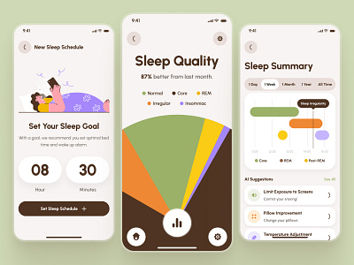 freud: AI Mental Health App | Sleep Tracker Monitoring UIUX ai mental health app ai mental health companion chart ui clean figma ui kit green healthcare ui kit mental health app mental health ui kit mindfulness app minimal modern sleep app sleep monitoring sleep monitoring app sleep tracker sleep tracker app sleep ui soft ui kit