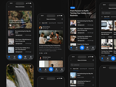 Mobile Articles - Lookscout Design System android app application articles clean dark design ios lookscout mobile news ui user interface ux