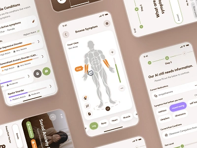 freud: AI Mental Health App | Mindful Symptom Checker UIUX ai companion ai companion app ai mental health companion ai symptom checker ai therapy chatbot ai therapy companion brown clean healthcare ui kit mental health app mental health ui kit mindfulness app minimal modern soft symptom checker symptom checker ui symptom ui therapy companion ui kit