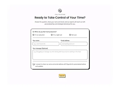 Call to Action Section for Landing Page of Dayonite. call to action cta cta section figma landing landing page landing page section ui