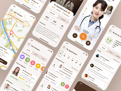 freud: AI Mental Health App | Therapist Appointment Booking UIUX appointment app appointment booking appointment booking app brown clean consultation app doctor app doctor booking app doctor consultation app doctor ui figma ui kit map ui mental health app mental health ui kit minimal modern soft therapist app therapy app ui kit