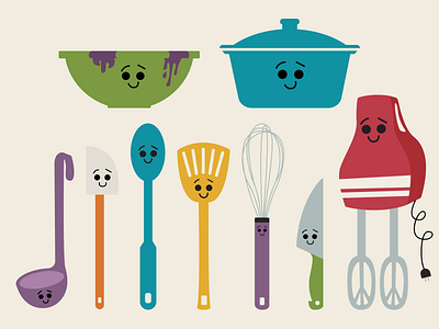 Flour Child Illustrations adorable baking baking supplies branding cartoon characters children colorful cooking cute design flour child hand drawn illustration kids utensils