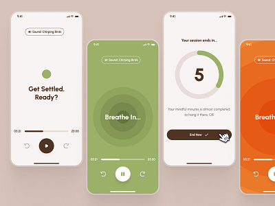 freud: AI Mental Health App | Mindfulness Meditation Player UIUX ai mental health app audio player audio player ui audio ui brown clean flat green meditation meditation app meditation ui meditation ui kit mental health app mental health ui kit mindfulness app mindfulness ui minimal modern orange soft