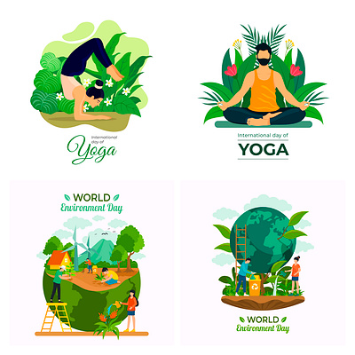 Yoga and Environment illustration in flat style 2d design environment flat design graphic design illustration vector yoga