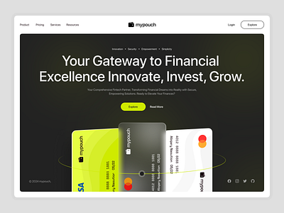 mypouch - Header Exploration bank banking barkahlabs clean finance header hero home invest landing landing page minimalis money platform startup trading trend ui design web app web design