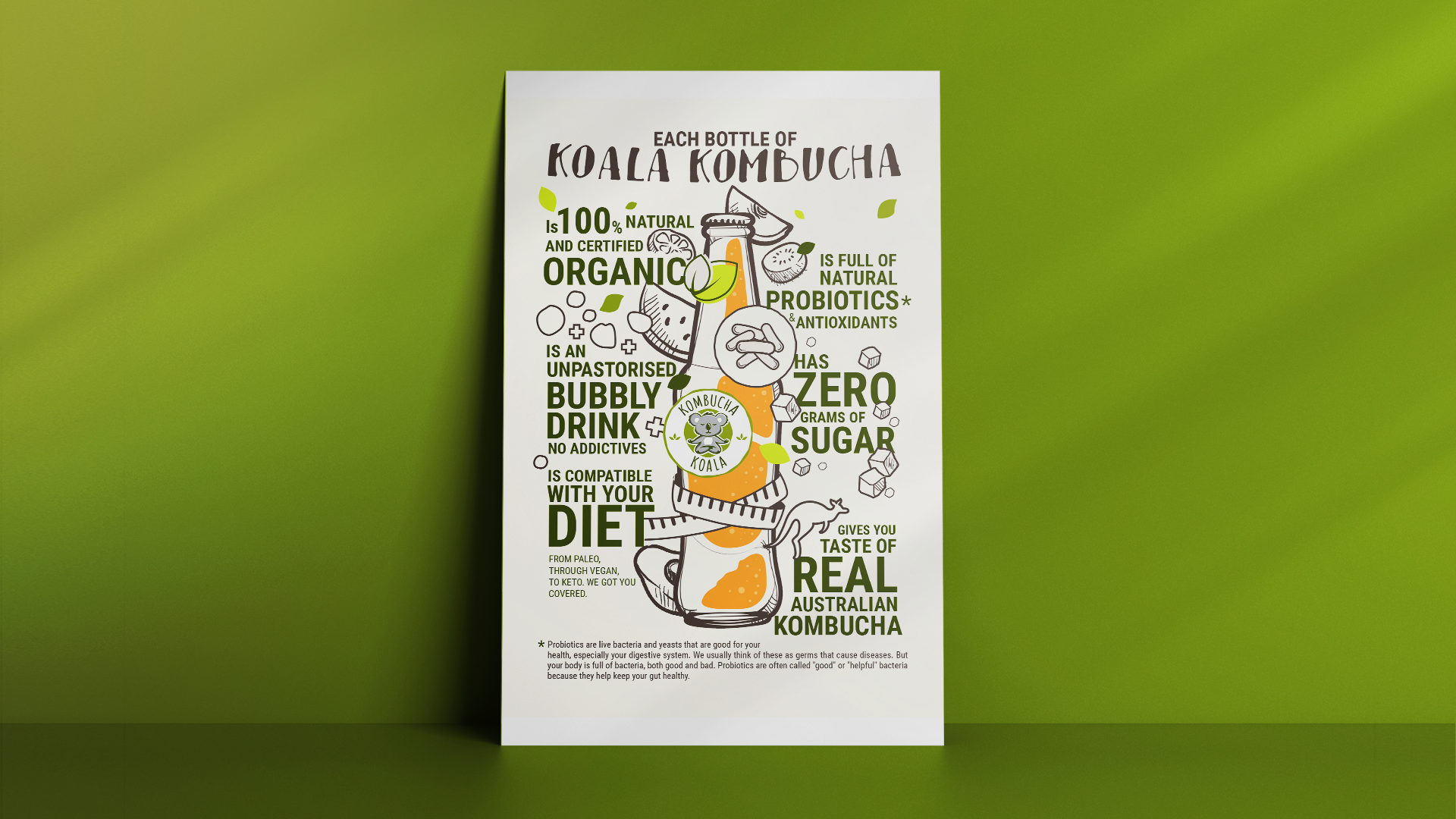 Infographic Design advertising design drink flyer freelancer graphic design health illustration infographic kombucha orange poster statistic typography