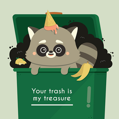 Your trash is my treasure animal character cute food happy illustration illustrator raccoon vector