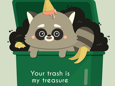 Your trash is my treasure animal character cute food happy illustration illustrator raccoon vector