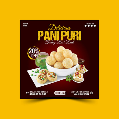 Food Social Media Post Design banner banner design colourful contact designer discount graphic design icon logo design mockup order panipuri poster design social media post typography