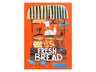 Bakery: collage analog baker bakery bread character characterdesign collage croissant food food illustration illustration illustrator paper cut