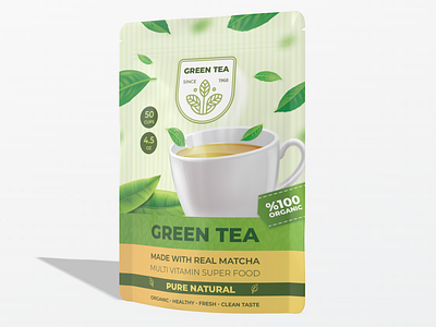 Green Tea Pouch Mylar Bag Template for Packaging bag beverage box branding business candy coffee diecut dieline food graphic design nuts pack packaging products tea