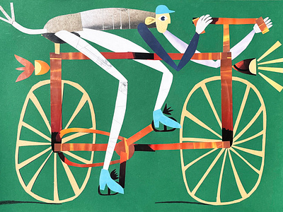 On the bike: collage bicycle bike character characterdesign collage expressive illustration illustrator movement paper cut