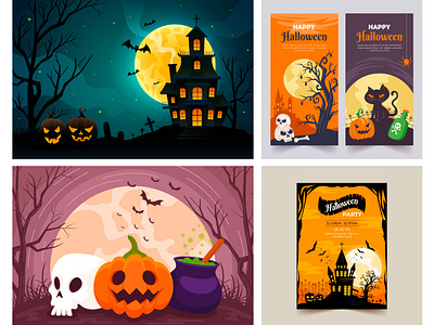 Halloween illustration and template design 2d background design graphic design halloween handrawing illustration template vector