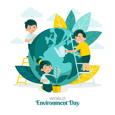 World environment day illustration children design environment day graphic design illustration people vector