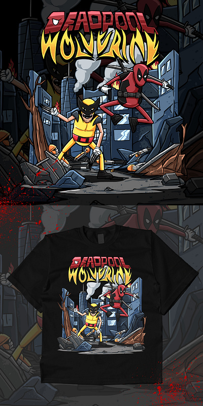 Deadpool & Wolverine Rubber Hose Character Design 1930 character design artwork cartoon character design comic custom character deadpool digital illustration fanart illustration marvel mascot rubber hose t shirt cartoon vintage character wolverine